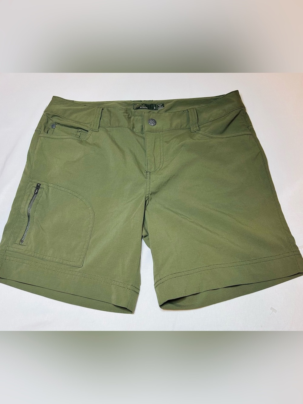 Prana Women’s Halle Shorts Moisture Wicking Olive Green Size 8 Hiking